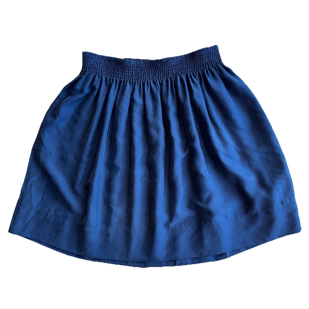 Talbots‎ Large 100% Silk Navy Blue Skirt Smocked Waist Pockets Preppy Capsule